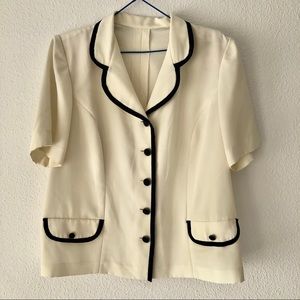 Vintage Blouse Collar Buttons Pockets Short Sleeve